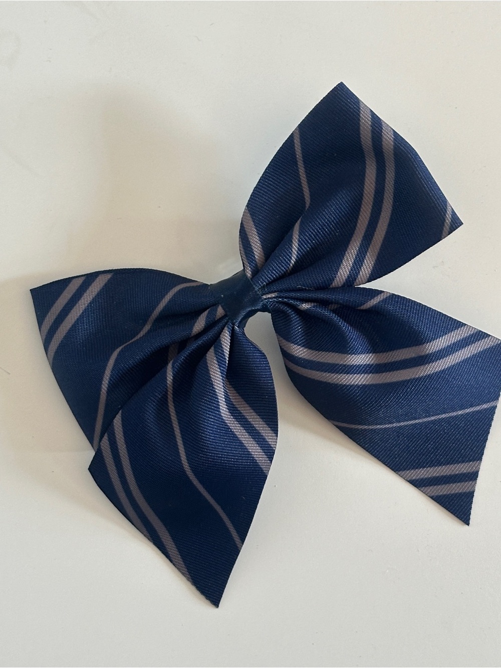 Blue and gray stripe bow with clip